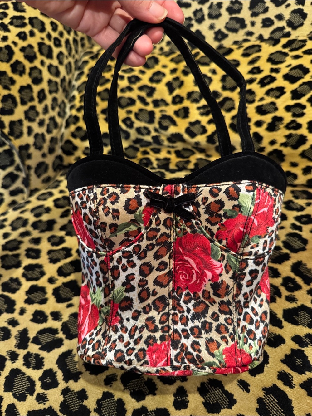 Red Rose Leopard Print Mini Corset Bag